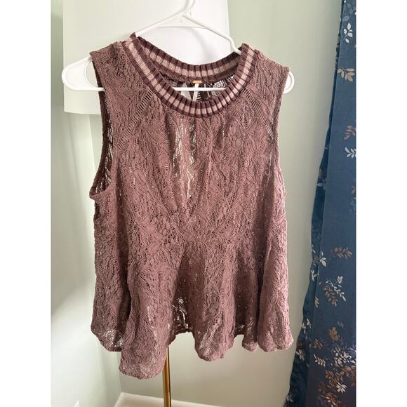 Free People Tops - Free People Maisie Lace Peplum Keyhole Back Tank Mauve